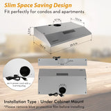 FIREGAS Under Cabinet Range Hood 30 inch, Ducted/Ductless Convertible Kitchen Hood Over Stove Vent, LED Light, 3 Speed Exhaust Fan, Reusable Aluminum Filters, Push Button, with Charcoal Filter FIREGAS