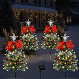 4 Pack Christmas Tree Solar Pathway Lights Outdoor Decorations, Waterproof Artificial Mini Xmas Tree Stake Lights with DIY Ornamets for Garden Yard Porch Decor (Snowy Tree) TAILERRI