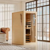 SWHSE Full Spectrum Infrared Sauna, Personal Sauna for Home with 7 Heating Panels&1 Carbon Tube,Indoor Dry Sauna with Adjustable Seat and Bluetooth Speaker，Canadian Hemlock,120V SWHSE