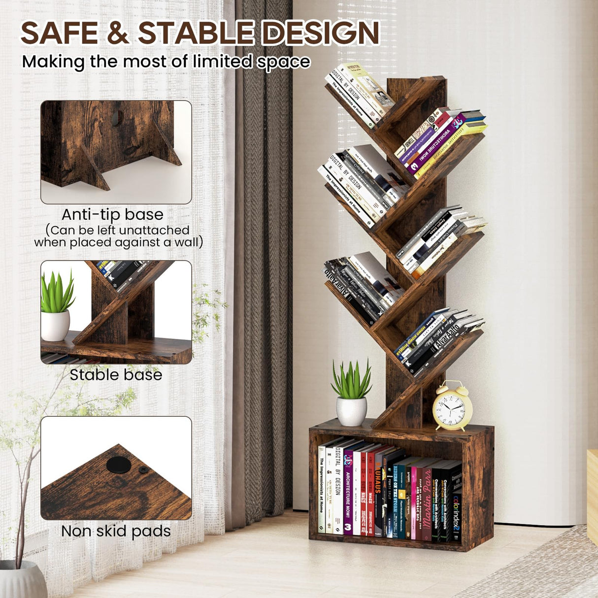 Sturdy Retro Tree Bookshelf by ART-GIFTREE – 6 Tier Floor Standing Bookcase for Home and Office Storage ART-GIFTREE