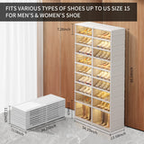CIMLORD 9-Tier Foldable Shoe Rack Organizer for Closet,36Pairs Collapsible Plastic Shoe Shelf,Large Shoes Cabinet with Door,Clear Stackable Storage Box Easy Assembly CIMLORD