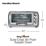 Hamilton Beach Toaster Oven Air Fryer Combo with Large Capacity, Fits 6 Slices or 12” Pizza, 4 Cooking Functions for Convection, Bake, Broil, Roll-Top Door, Easy Reach Sure-Crisp, Stainless Steel Hamilton Beach