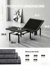 Ciays NS0 Twin XL Smart Adjustable Bed Base with Dual Motor, Wireless Remote, Zero Gravity & Anti-Snore Modes, Under Bed Lighting, and 4 USB Ports. It's Designed for a Quick 3-Minute Assembly. Ciays