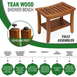 TeakCraft Teak Shower Bench with Shelf 21 Inch, Fully Assembled Teak Wood Shower Stool & Spa, Shower Bench for Elderly, Indoor and Outdoor Use, The Hermod TeakCraft