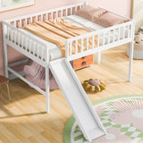 Harper & Bright Designs Full Size Low Loft Bed with Slide, High Guardrail & Ladder, Kids Wooden Full Loft Bed Frame for Girls,Boys, No Box Spring Needed, White Harper & Bright Designs
