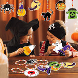 Sonwyoung 30 Sets Halloween Suncatchers Craft Kits, DIY Glow in The Dark Ghost Spider Cat Pumkin Suncatcher Kits Stained Glass Window Paint Art for Classroom Party Activities Art Craft Party Favors Sonwyoung