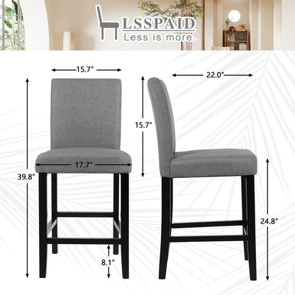 LSSPAID Bar Stools Set of 2, 24.8 Inch Upholstered Fabric Counter Height Stools, Modern Kitchen Island Wood Bar Chairs Barstools with Backrest and Solid Wood Legs, Grey - WoodArtSupply