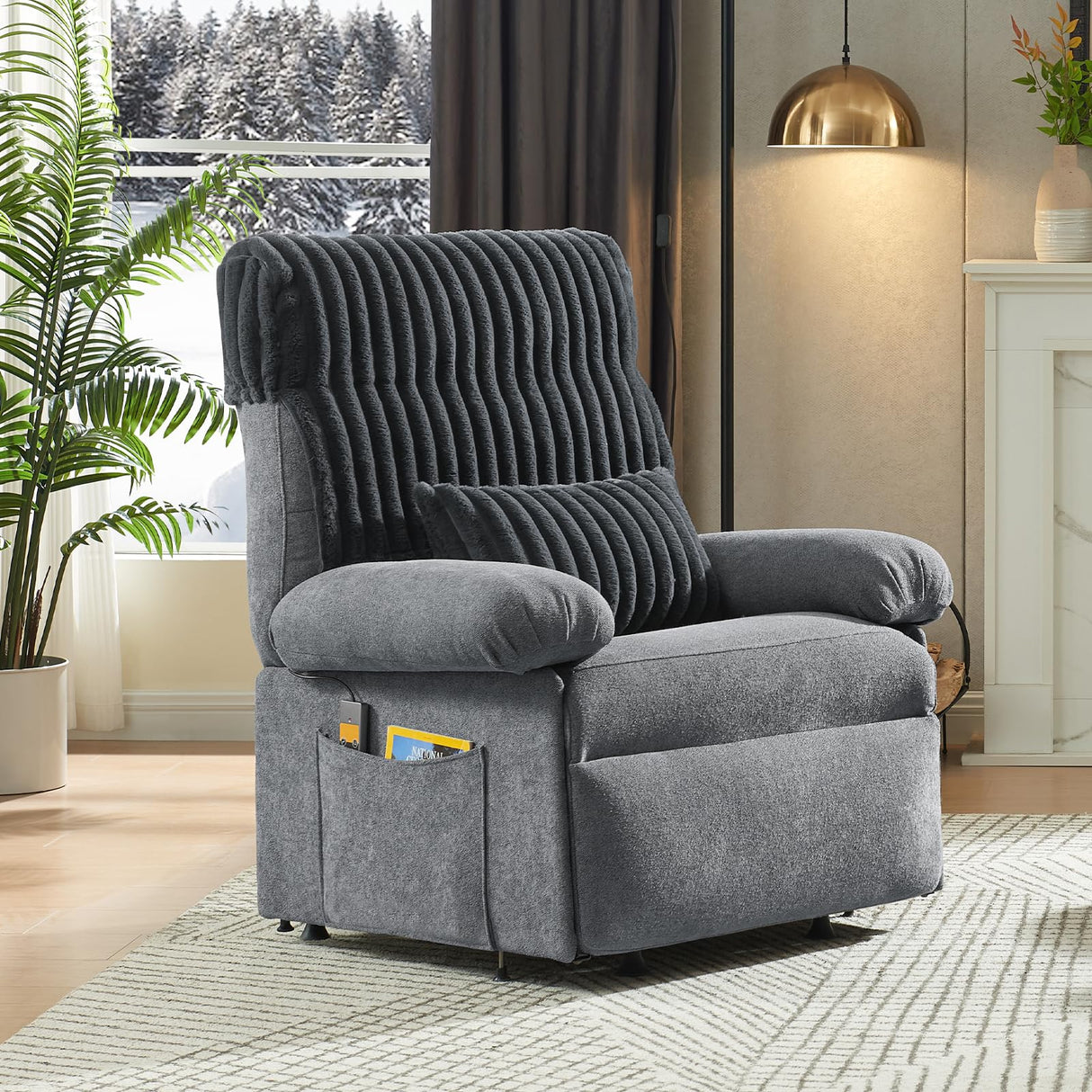 Bestier Triple Motor Power Lift Recliner Chair for Elderly Small with Removable Cover, Lumbar Pillow and Side Pocket, Infinite Positioning for Living Room, Bedroom, Grey Bestier
