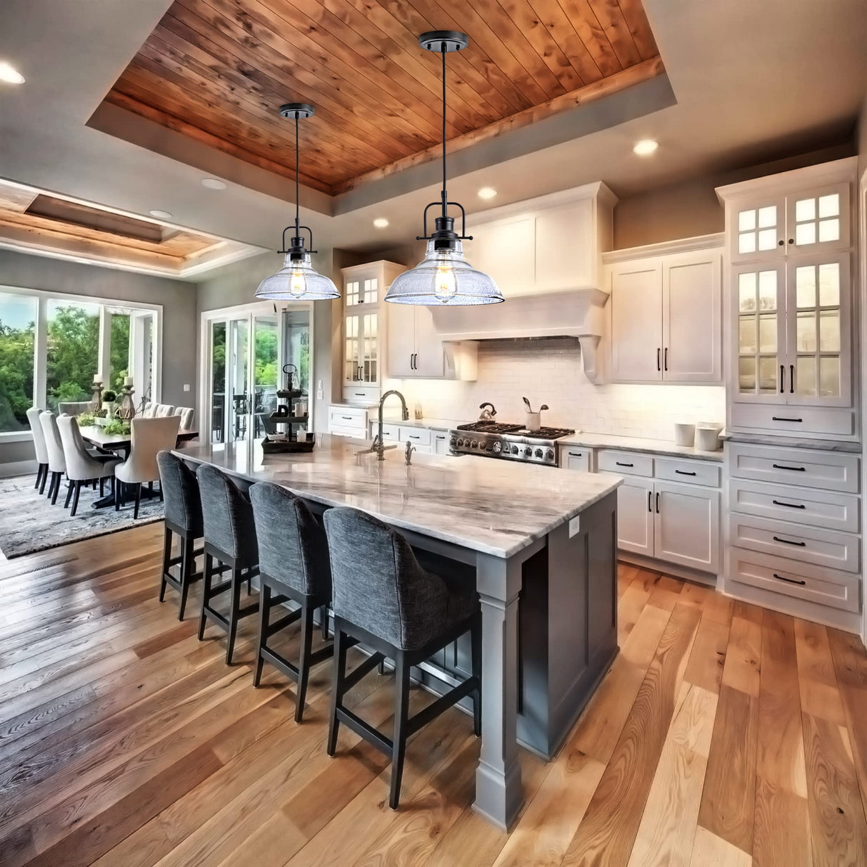 Zlepmlla Glass Pendant Light，Black Pendant Light Fixtures with Seeded Glass Shade, Adjustable Height Hanging Lights for Hallway, Kitchen Island, Dinning Room（Bulb not Included） Zlepmlla