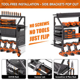 YFFSRJDJ Extra Large Power Tool Organizer Wall Mount with Charging Station, 12 Drill Holders Heavy Duty with 8-Outlet Power Strip, Garage Cordless Drill Storage and Organization, Battery Utility Rack YFFSRJDJ
