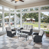 Belord Outdoor Glider Bench Patio Loveseat - 500 Lbs Weight Capacity 2 Seater Wicker Sofa, Small Porch Glider Furniture All Weather Rattan Couch with Removble Cushion for Balcony Deck Backyard, Black Belord