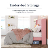 Allewie Queen Size Velvet Bed Frame/Vertical Channel Tufted Wingback Headboard/Upholstered Platform Bed/Strong Wooden Slats/No Box Spring Needed/Easy Assembly/Pink Allewie