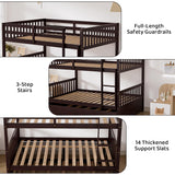 WIILAYOK Full Over Full Bunk Bed with Trundle, Convertible to 2 Full Size Platform Bed, Bunk Bed with Ladder and Safety Rails for Teens, Adults, Brown WIILAYOK