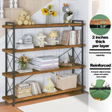 HCHQHS Large Bookshelf, 4-Tier Long Industrial Bookcase, Rustic Brown Book Shelf, Freestanding Horizontal Bookshelves with Metal Frame HCHQHS
