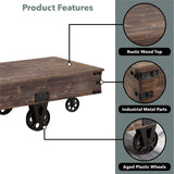 FirsTime & Co. Brown Factory Cart Coffee Table, Vintage Center Table with Wheels for Living Room, Rectangular, Wood, Farmhouse, 47.25 Inches, Rustic Espresso/Antique Black FirsTime & Co.