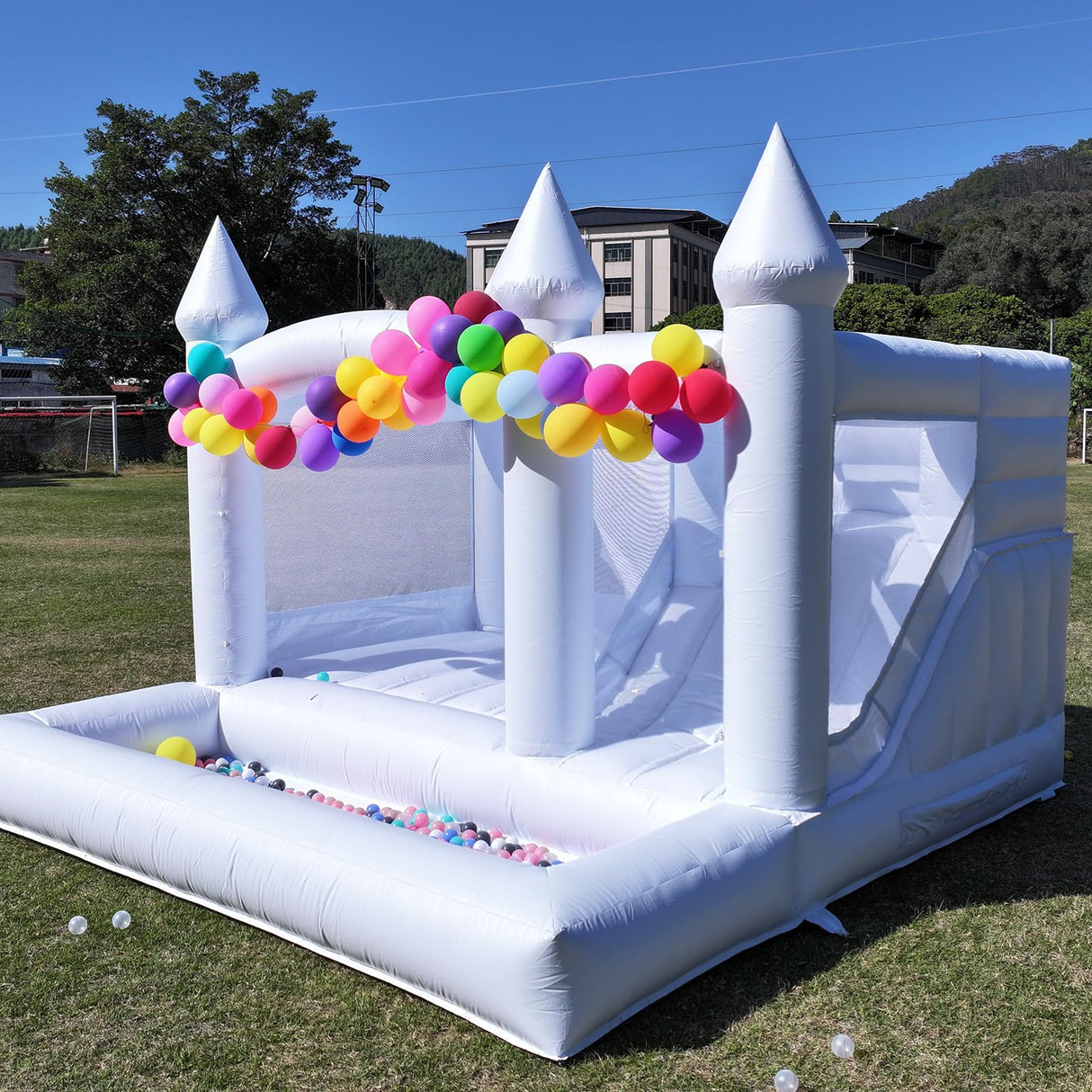 White Bounce House with Slide& Ball Pit for Kids Adults,Commercial PVC Large Inflatable Bounce House Castle Outdoor with 950W Powerul Blower,Wedding Birthday Party Decorations 13.3x13.3x10FT awesmflate