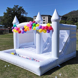 White Bounce House with Slide& Ball Pit for Kids Adults,Commercial PVC Large Inflatable Bounce House Castle Outdoor with 950W Powerul Blower,Wedding Birthday Party Decorations 13.3x13.3x10FT awesmflate