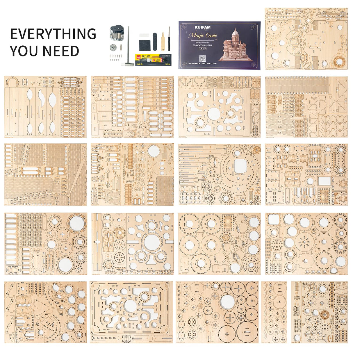 RUIFAM 3D Wooden Puzzles DIY Mechanical Wooden Wide Model Kit 1000 Pcs 3D Puzzles for Adults Teens 14+Years Puzzle Enthusiasts Box Clockwork Enchanted Castle RUIFAM