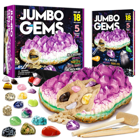 XXTOYS Gemstone Dig Kit - Dig Up 18 Real Gemstones and Crystals - Science Kits for Kids, STEM Toys for Age 6-8, Great Educational Geology Gifts for Boys & Girls Ages 5-7 XX