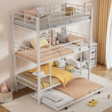 Metal Triple Bunk Bed Twin Over Twin Over Twin, Triple Bunk Bed with Trundle, 3-Tier Bunk Bed with 2 Ladders and Guardrails, Triple Bunk Beds for Kids(White Twin) Bellemave