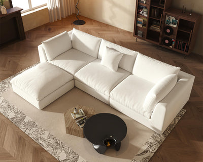 Fajiani Oversized Modular Sectional Sofa,Cloud Couch Deep Seat Sofa Cushion Covers Removable, Oversized Sectional Couches for Living Room (3 Seater+1 Ottoman-Cream White)