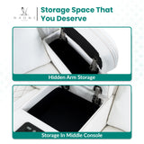 Home Theater Seating, Gaming Chairs for Adults, Wireless Charging Movie Theater Chairs, Power Recline Loveseat with 6 Cup Holders and Tray, Powerful in-Built Speaker, USB Ports, Air Leather – White Naomi Home