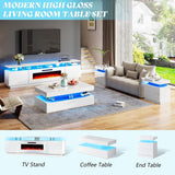 AMERLIFE Fireplace TV Stand with 36" White Fireplace, 70" Modern High Gloss Fireplace Entertainment Center LED Lights, 2 Tier TV Console Cabinet for TVs Up to 80", White & White AMERLIFE