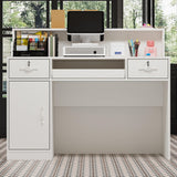 AGOTENI 47.2" W Reception Desk Front Desk with Counter, Light & Lockable Drawers, Modern Retail Checkout Counter with Keyboard Tray & Side Cabinet for Lobby Store Salon, White AGOTENI