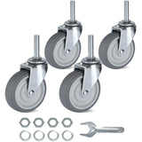Finnhomy Caster Wheels 3 Inch Set of 4 Heavy Duty Threaded Stem Casters 3/8"-16 x 1-1/2" Swivel Rubber Industrial Castors Premium Wheels for Wire Shelving/Furniture/Carts Load Bearing 720 Lbs Gray Finnhomy