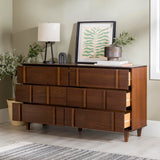 Walker Edison Contemporary Detailed 6-Drawer Solid Wood Dresser, 60 Inch, Walnut-T Walker Edison