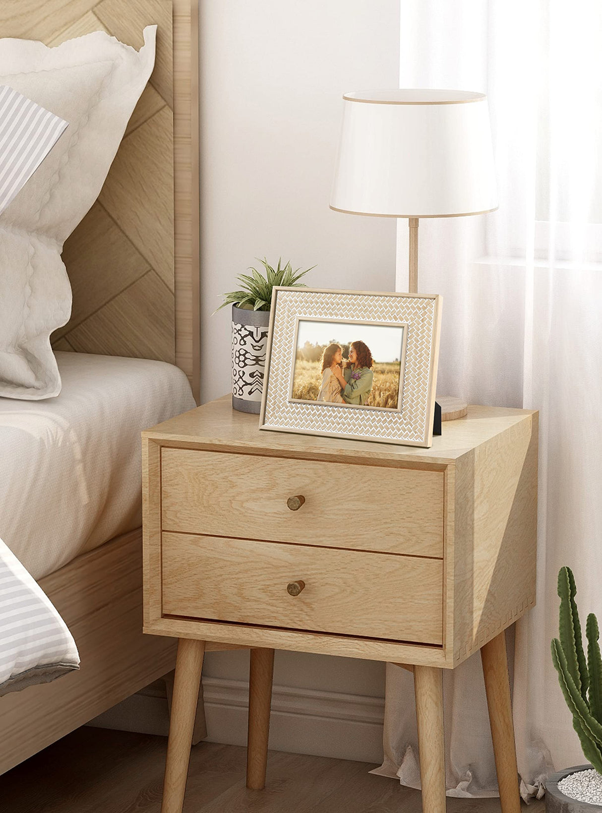 Afuly 5x7 Picture Frame Natural Boho Picture Frames Beige Chic Bohemian Photo Frame Desk Picture Frames for Wall Hangings Home Decor, Wedding Gifts for Couple Grandma Mom Women Afuly