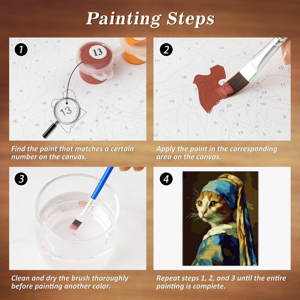 NiArt Paint by Numbers for Adults Beginners, DIY Paint by Numbers on Canvas for Kids, Oil Painting Kits for Gift Home Wall Decor, 10 Brushes and Acrylic Paint,16x20 Inch,(Pearl-Earring Cat, Unframed) NiArt