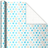 Hallmark Tree of Life Hanukkah Wrapping Paper with Cutlines on Reverse (3 Rolls: 120 Sq. Ft. Total) Blue and Gold Star of David, Menorahs, Candles, Dreidels Hallmark