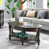 JESONVID Solid Wood Oval Coffee Table with Drawer and Storage Shelf, 44.9" Traditional Retro Center Table Polished Edging Cocktail Tea Table for Living Room Bedroom Home, Vintage Walnut JESONVID