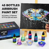 Airbrush Paint, ARTME 42 Colors with 3 Thinner, Ready to Spray, Opaque & Water Based Acrylic Airbrush Paint Set Including Metallic & Neon Colors, Premium Air brush Paints for Metal, Models, Plastic, Canvas, and Wood ARTME
