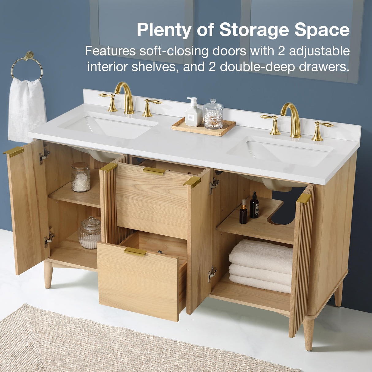 OVE Decors Indy 60 in. Undermount Double Sink Bathroom Vanity with White Engineered Marble Top, Rustic Ash OVE Decors