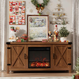 Furmax Fireplace TV Stand for Up to 65 Inches TVs, Farmhouse Entertainment Center with Grooved Barn Doors, Rustic Media Console Table with Storage Cabinets for Living Room (Barnwood) Furmax