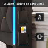 King Size Bed Frame with Marshmallow Headboard and Storage, Metal Bed Frame with LED Lights & Charging Station, Upholstered Platform King Bed with Metal Support, No Noise, No Box Spring Needed,Gray busyaeh