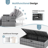 Amopatio Wicker Outdoor Daybed - Outdoor Loveseat with Storage Ottoman,4-Level Adjustable Backrest & Cushions, Patio Loveseat for Yard, Balcony, Porch, Garden, Poolside（Grey） Amopatio