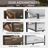 MAISON BACKYARDS MBY Aluminum Patio Sectional Set with Fire Pit Table – 4-Seat Outdoor Conversation Sofa Set with Corner Seat & 37,000 BTU Gas Firepit, Glass Wind Guard, Weather-Resistant – White MAISON BACKYARDS