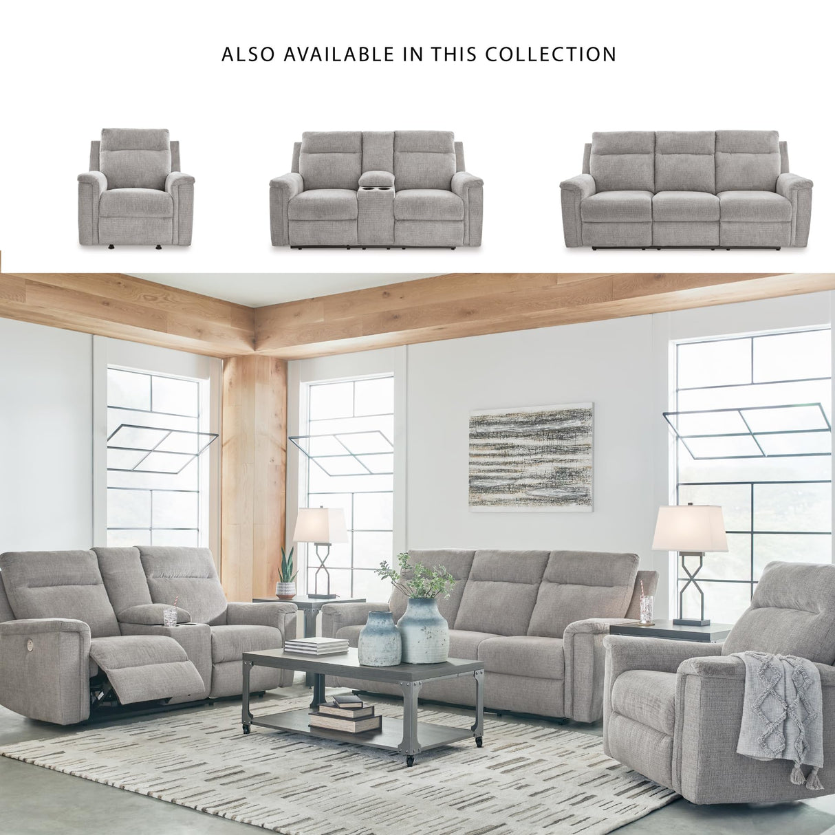 Signature Design by Ashley Barnsana Casual Power Recliner with Rocking Motion and USB Port, Light Gray Signature Design by Ashley