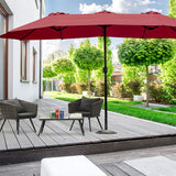 Tangkula 15 Ft Patio Umbrella Double-Sided Steel Outdoor Market Table Umbrella with Crank (Wine) Tangkula