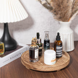 Round Decorative Tray Wood Bathroom Counter Organizer Farmhouse Kitchen Decor Wooden Riser for Soap Dish, Perfume, Candle, Sponge, 10" - Brown zoocatia
