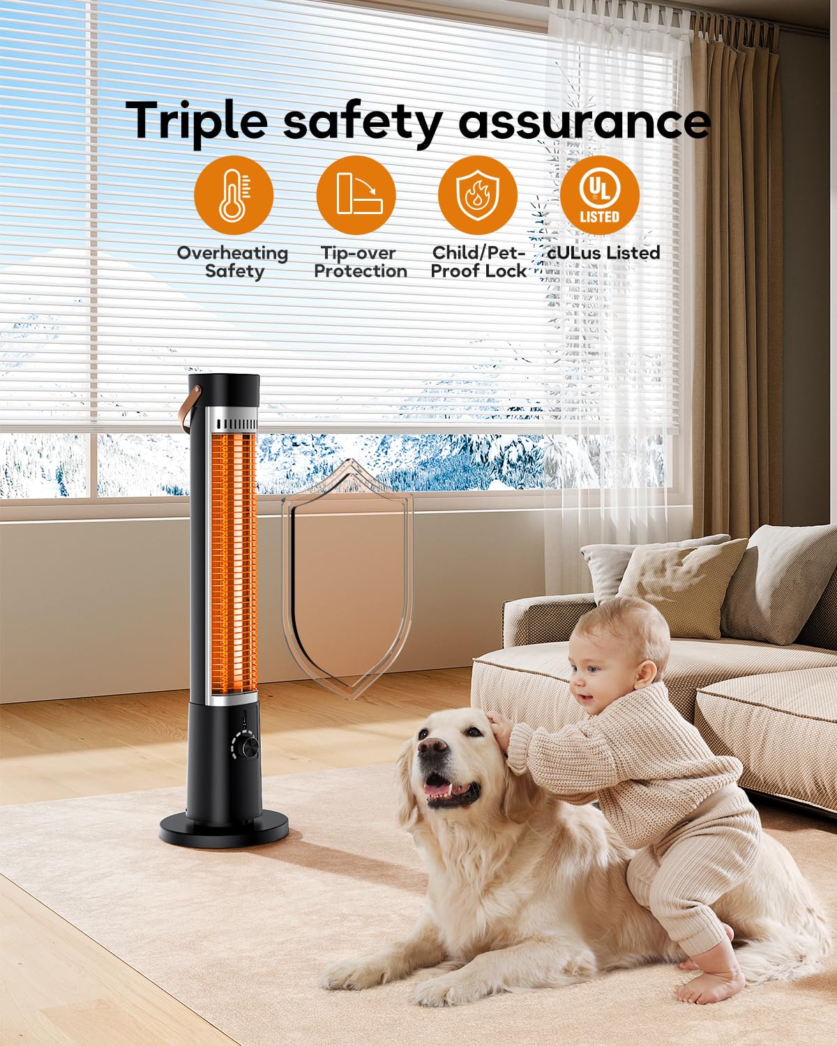 Aerozy Patio Heater for Outdoor Use, Electric Space Heater Indoor, Portable Infrared Heater with 60-Degree Oscillation, Timer, Remote, for Patio, Gazebo, Jet AEROZY