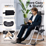 VINGLI Padded Zero Gravity Chair, Lounge Chair with Removable Cushion & Tray， Folding Reclining Patio Chairs， Recliner Chair for Lawn，Indoor and Outdoor VINGLI