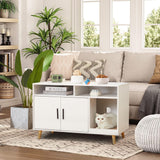 Mdeam Cat Litter Box Enclosure, Hidden Litter Box Furniture with Front Entry, 2-Door Storage Cabinet, 2 Compartments, Scratcher Pad, Air Vents, Wooden Side End Table (White) Mdeam