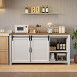 Gizoon Farmhouse Sideboard Buffet Cabinet with Storage, Large Coffee Bar Cabinet with Sliding Barn Doors and Adjustable Shelf, Kitchen Storage with 4 Drawers for Dining Room, Living Room, Retro Gizoon