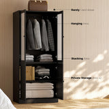 VOWNER 20“D Armoire Wardrobe Closet with Fluted Glass, 71" H Clothing Storage Cabinet with Hanging Rod, 4 Soft-Close Doors Wooden Wardrobe Cabinet for Bedroom, Large Capacity Storage Black(CCB) VOWNER