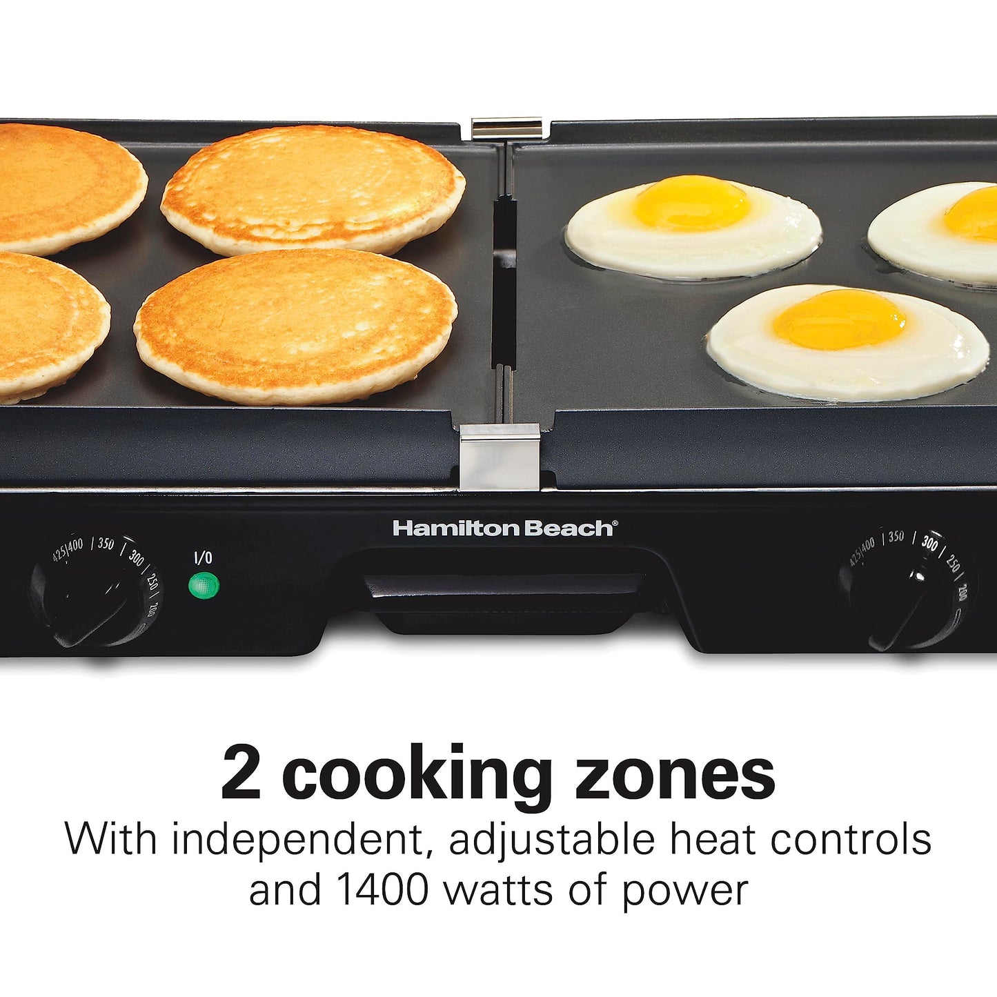 Hamilton Beach 3-in-1 Electric Indoor Grill + Griddle, 8-Serving, Reversible Nonstick Plates, 2 Cooking Zones with Adjustable Temperature (38546), Black