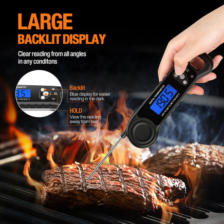 AMMZO Meat Thermometer Digital, Instant Read Food Thermometer - Waterproof w/Backlight for Cooking, Candy, Deep Fry, BBQ, Grill, Smoker and Roast, Camping & Kitchen Essentials, Gifts for Men Women AMMZO